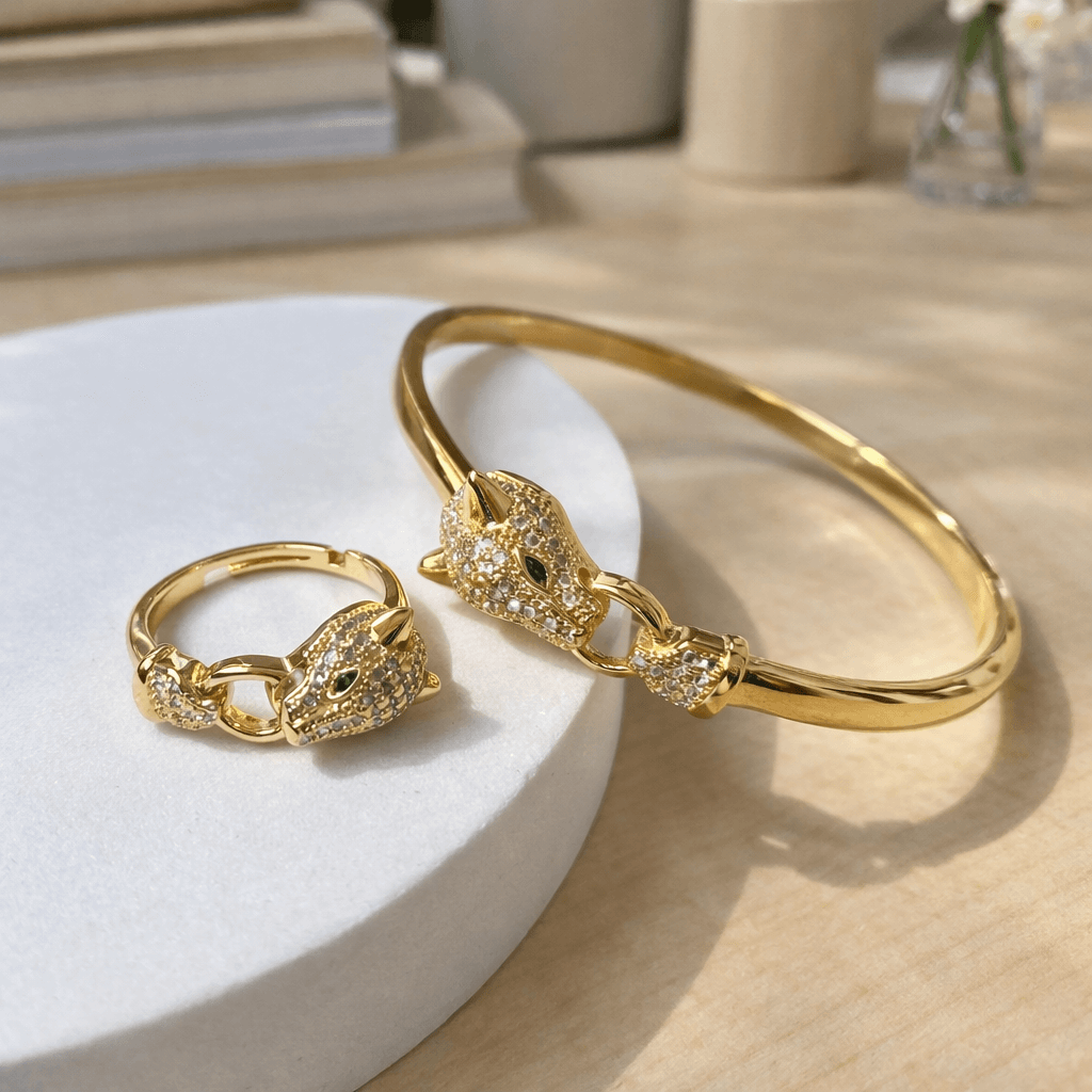 Golden Panther Luxe Golden openable Bangle & Ring Set