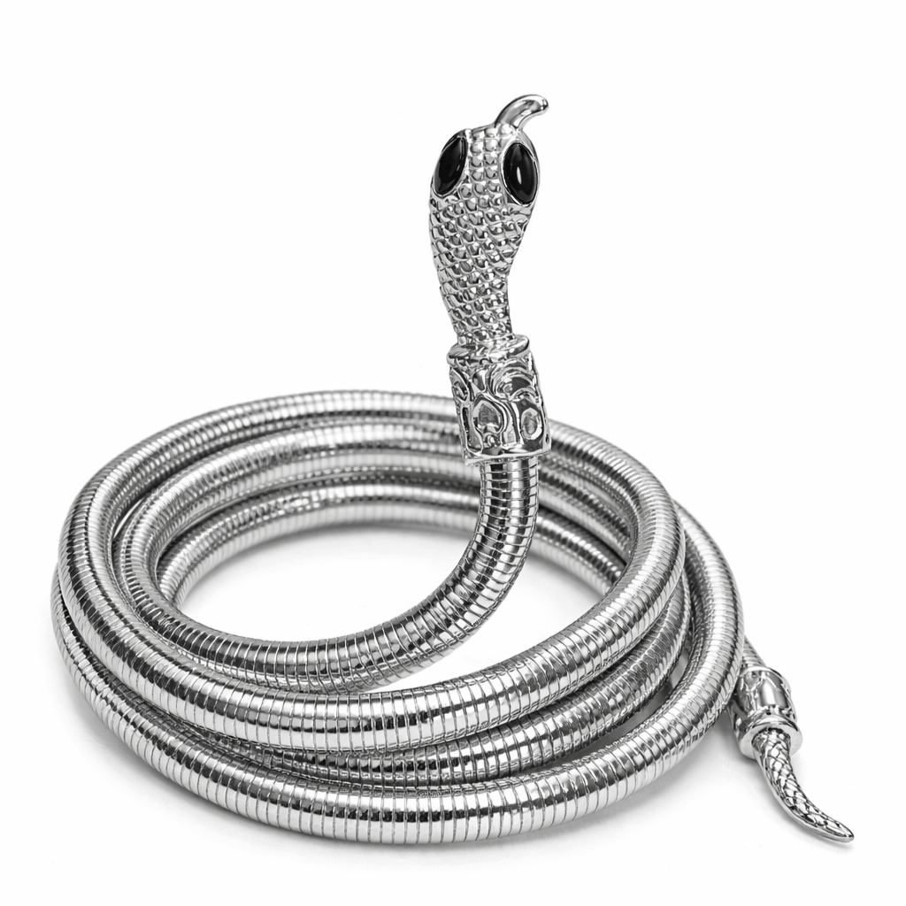 Designer Silver Snake Chain Necklace with Bracelet - Image 3