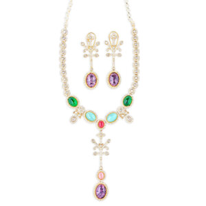 Royal Monalisa Stone withe American diamond gold plated necklace set