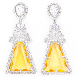 Trapezoid -shaped yellow gemstone Earring