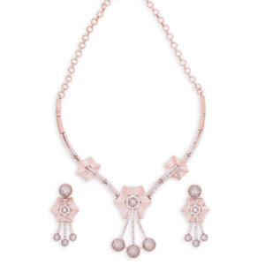 Floral Cubic zirconia Rose gold Necklace Set
