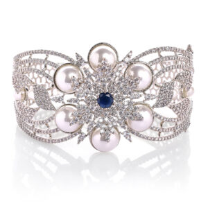 Royal Pearl American Diamond Rhodium Plated  open able Kada