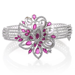 Antique flower shape Rhodium Plated  kada