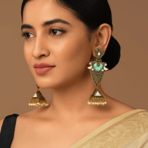 Trendy  gold tone antique drop earring