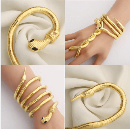 Designer Golden Snake Chain Necklace with Bracelet - Image 3